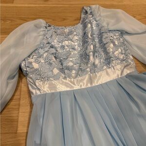 Pastel Blue Lace long sleeve Prom / evening Dress